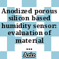 Anodized porous silicon based humidity sensor: evaluation of material characteristics and sensor performance of AU/PSIO2/AU