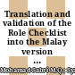 Translation and validation of the Role Checklist into the Malay version among retirees