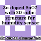 Zn-doped SnO2 with 3D cubic structure for humidity sensor