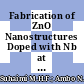 Fabrication of ZnO Nanostructures Doped with Nb at Different Concentration as a Argon Sensor